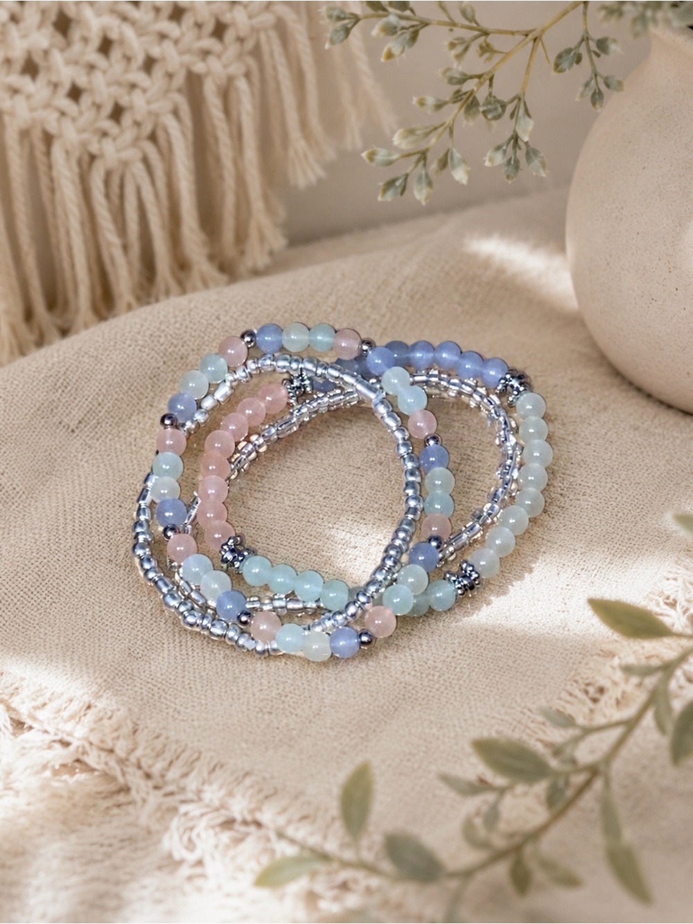 Handmade Pastel Beaded Stretch Bracelet Set